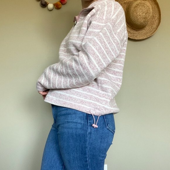 Thread & Supply Pink Striped Quarter Zip Pullover Sweatshirt Size Small - Picture 3 of 9